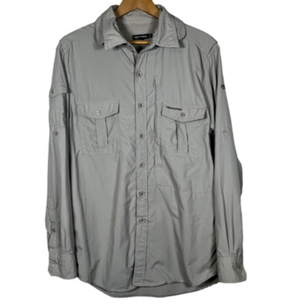 Craghoppers Shirt Mens XL Gray Long Sleeve NosiLife Vented Hiking Travel Outdoor